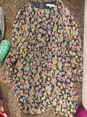 LOFT Navy Floral Dress with Pink and Yellow Accents